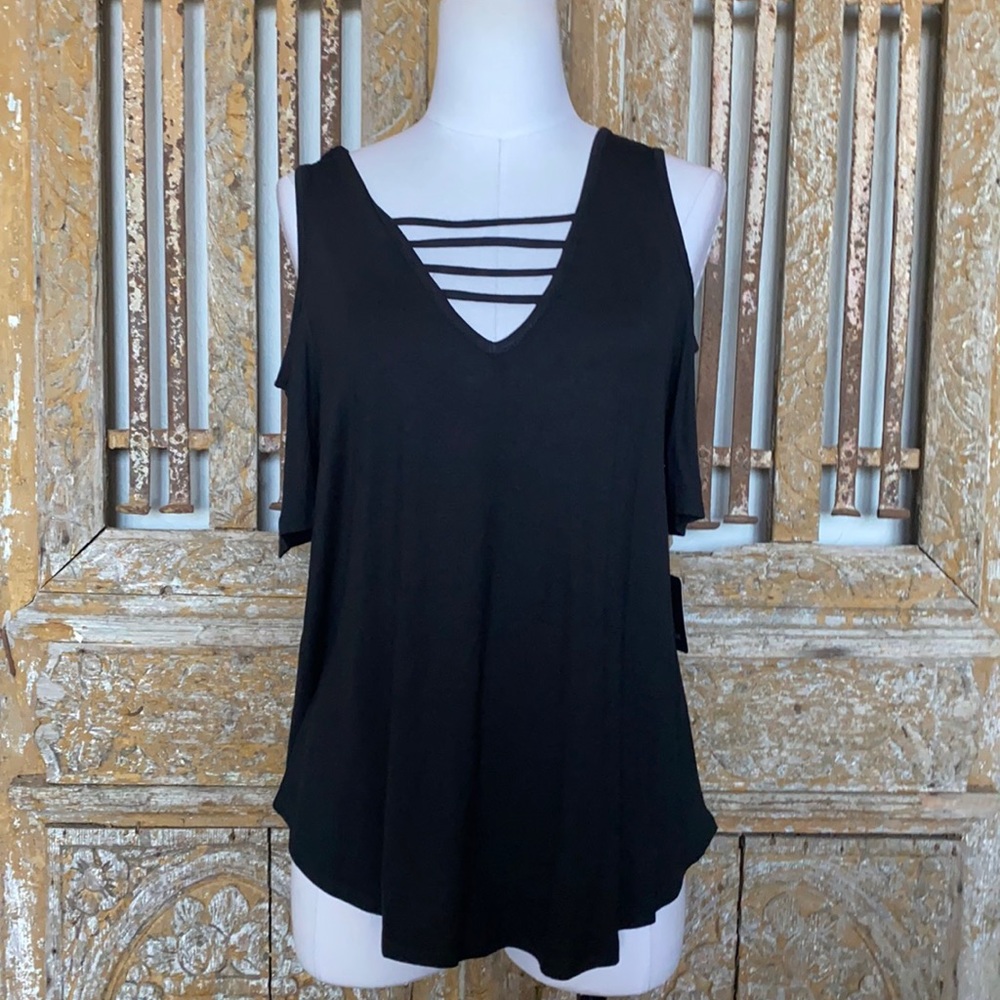 HIPPIE CHIC COLD SHOULDER SHORT SLEEVE TOP XL NEW